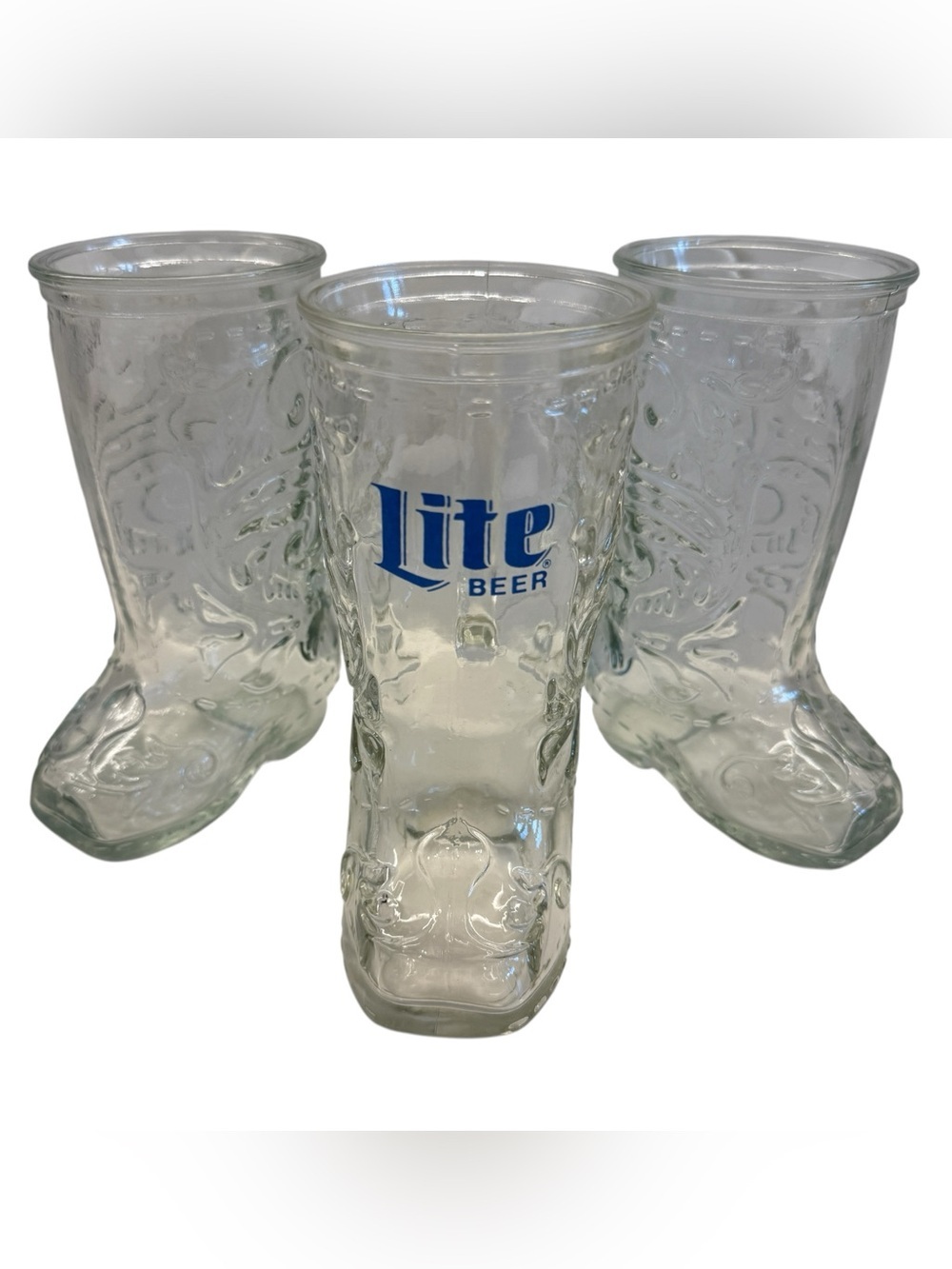 Vintage Miller Lite Cowboy Boot Beer Glasses Set of 3 Western Barware Cowboy Mug